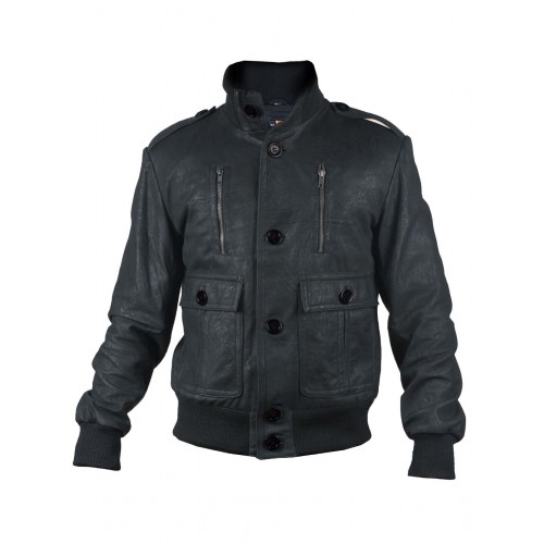 2015 New fashion Airtronic Black Bomber Mens Leather Jacket for mens